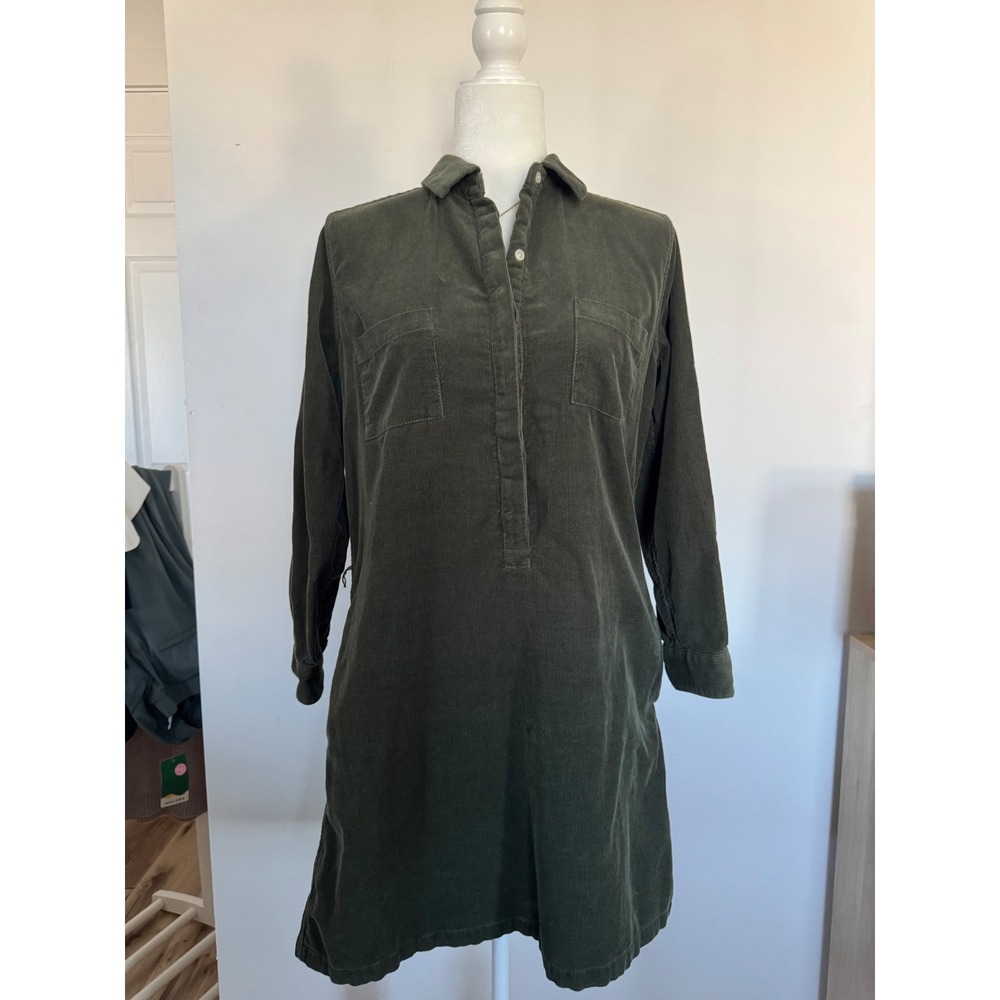 Birds of Paradis by Trovata Olive Green Corduroy Shirt Dress Small Pocket Cotton